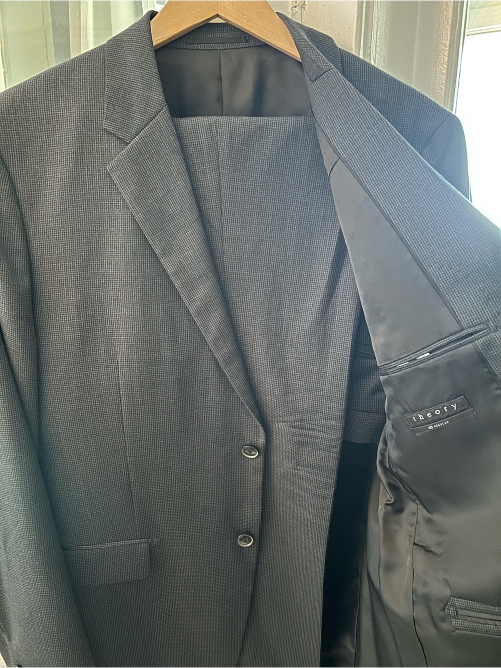 Men's Charcoal Micro-Check Wool Suit - Theory, 42R
